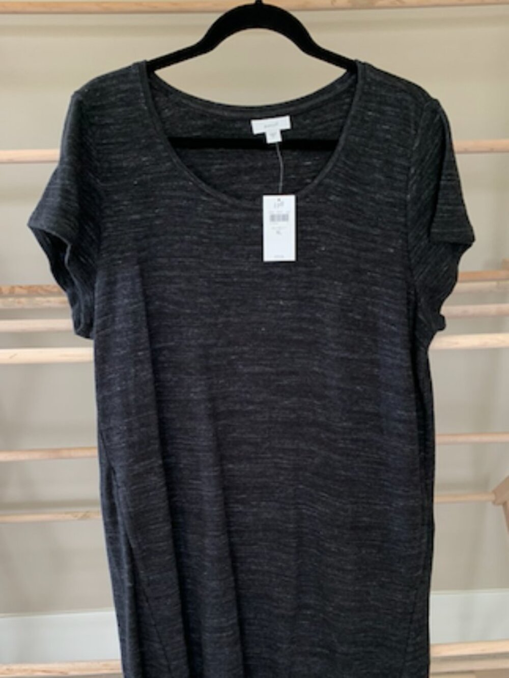 Pure Jill Women XL NWT Charcoal Black Space Dye Short Sleeve Shift Dress